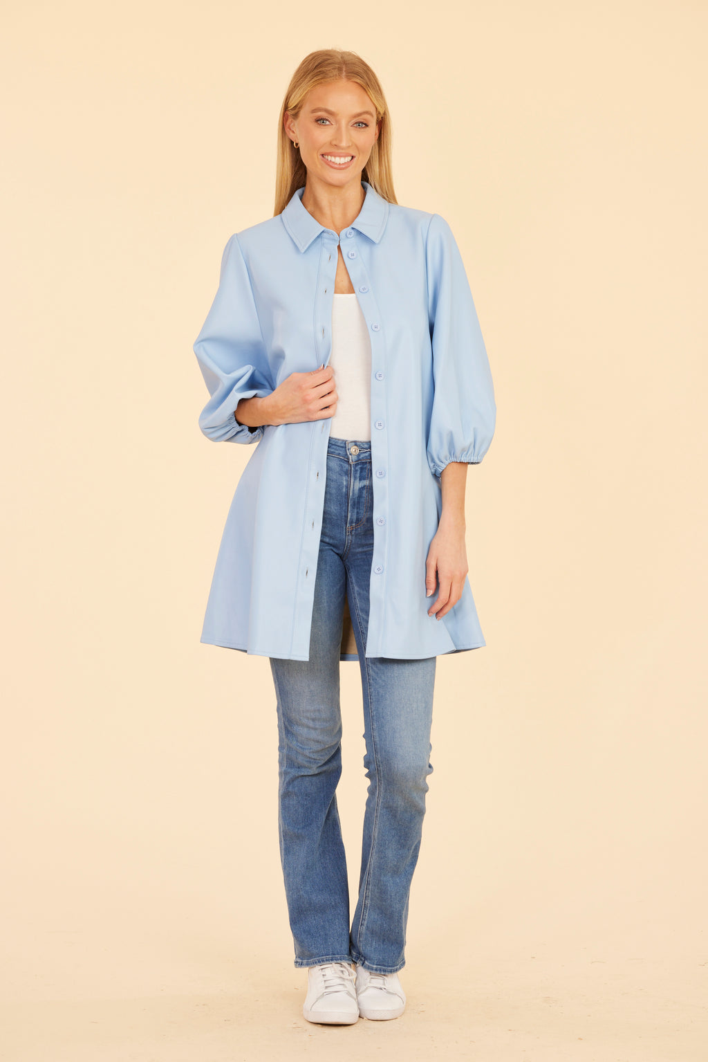 Faux Leather Puff Sleeve Dress
