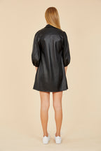Faux Leather Puff Sleeve Dress