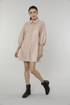 Faux Leather Dress with Puff Sleeves