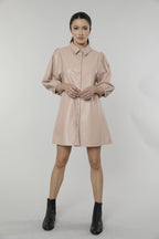 Faux Leather Dress with Puff Sleeves