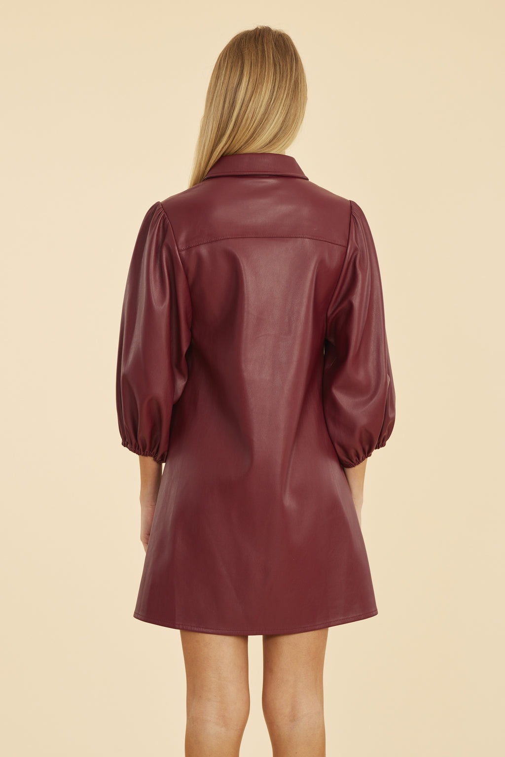 Faux Leather Puff Sleeve Dress