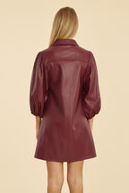 Faux Leather Puff Sleeve Dress