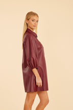 Faux Leather Puff Sleeve Dress