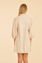 Classic Faux Leather Dress with Puff Sleeves