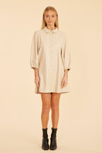 Classic Faux Leather Dress with Puff Sleeves
