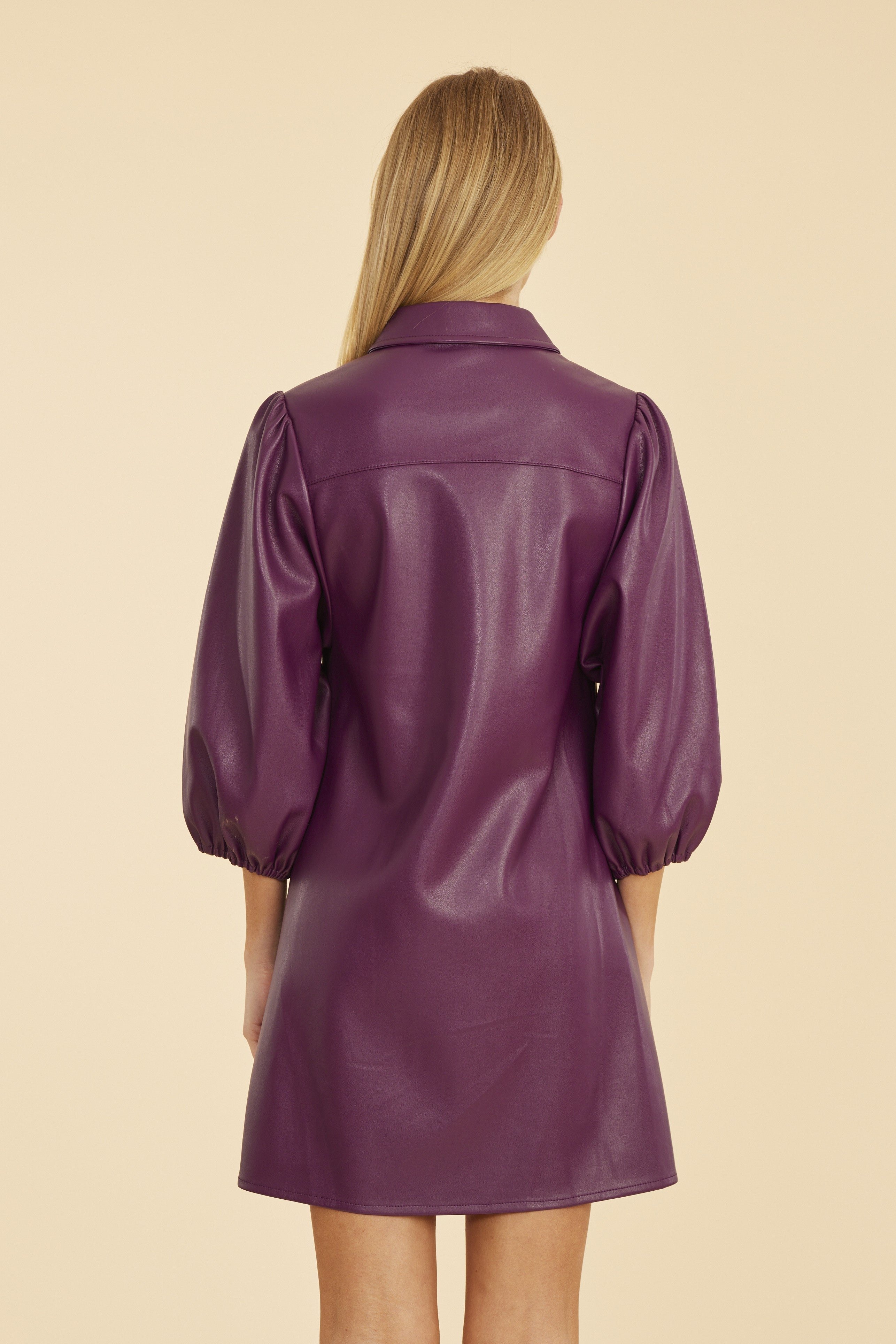 Faux Leather Puff Sleeve Dress Ruby / XL Faux Leather Puff Sleeve Dress Ruby / XL
