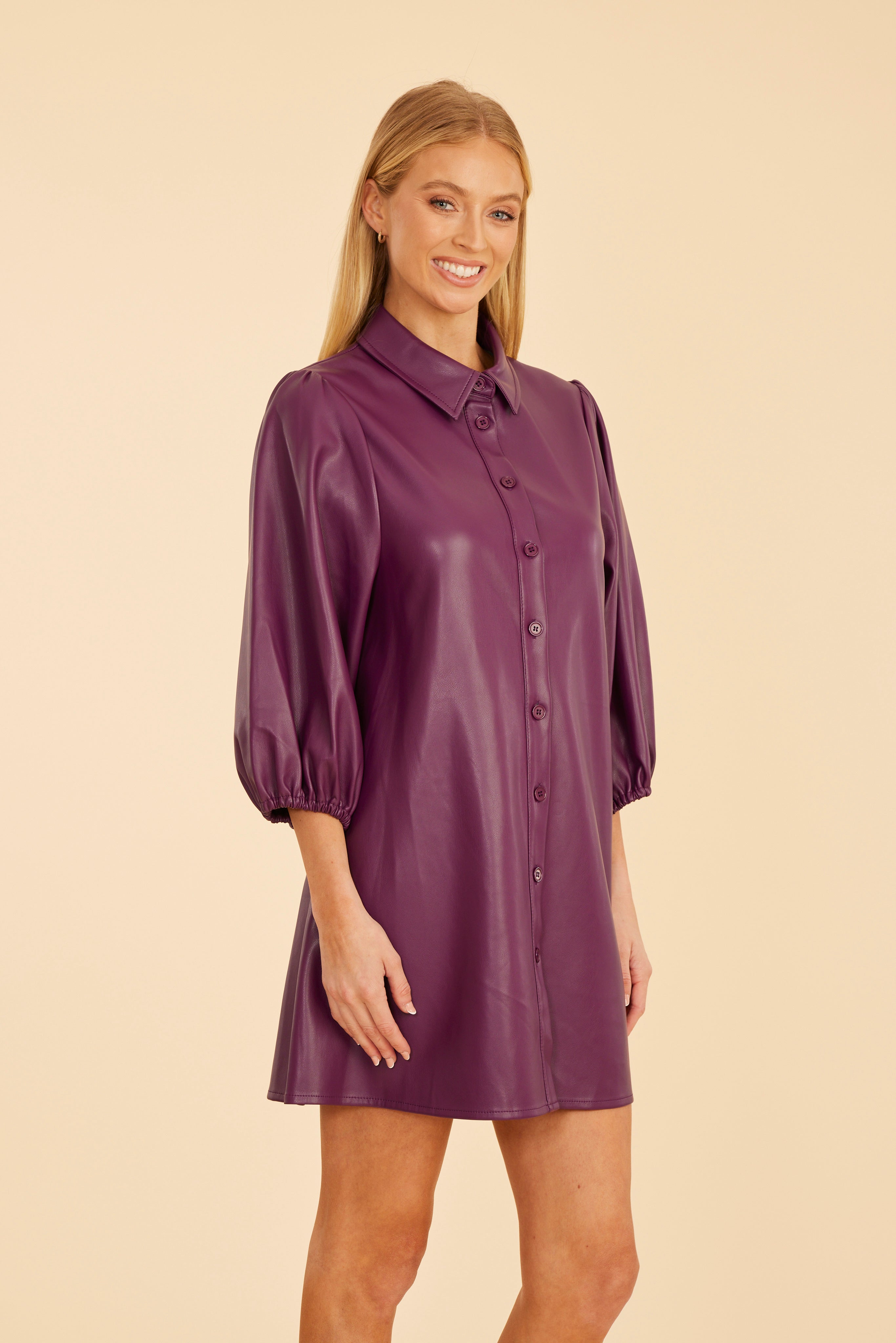 knee length dresses for ladies Faux Leather Shirt Dress Black / Xs main image 1