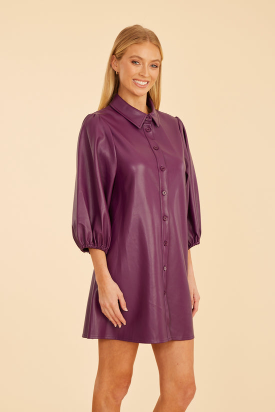 Faux Leather Puff Sleeve Dress