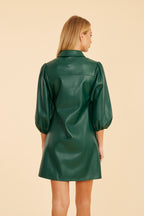 Faux Leather Puff Sleeve Dress