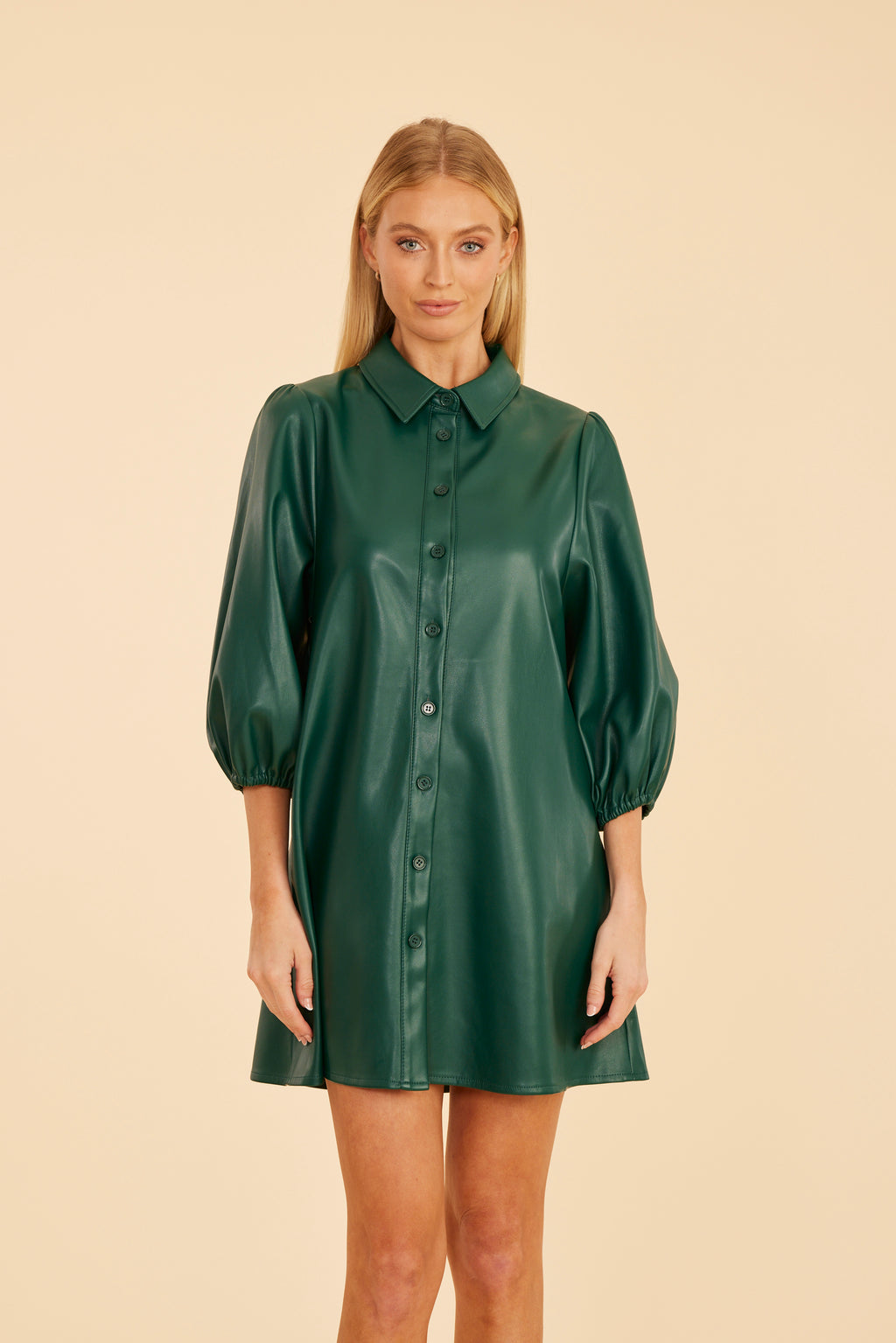 Faux Leather Puff Sleeve Dress – Dolce Cabo