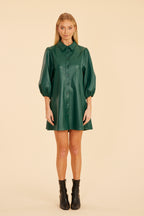 Faux Leather Puff Sleeve Dress
