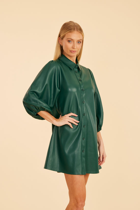 Faux Leather Puff Sleeve Dress