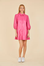Faux Leather Puff Sleeve Dress