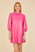 Faux Leather Puff Sleeve Dress