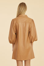 Classic Faux Leather Dress with Puff Sleeves