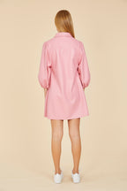 Faux Leather Puff Sleeve Dress