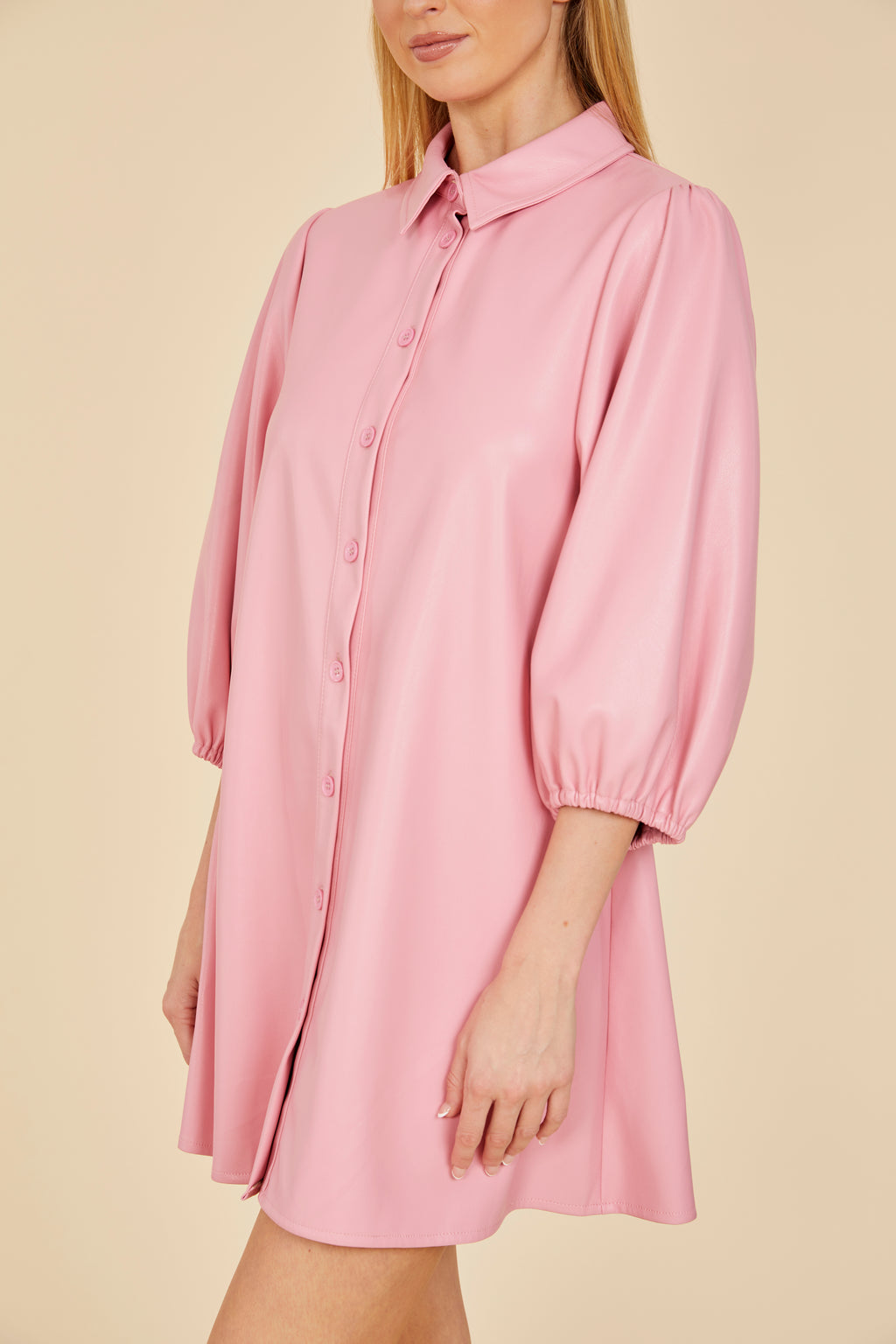 Faux Leather Puff Sleeve Dress