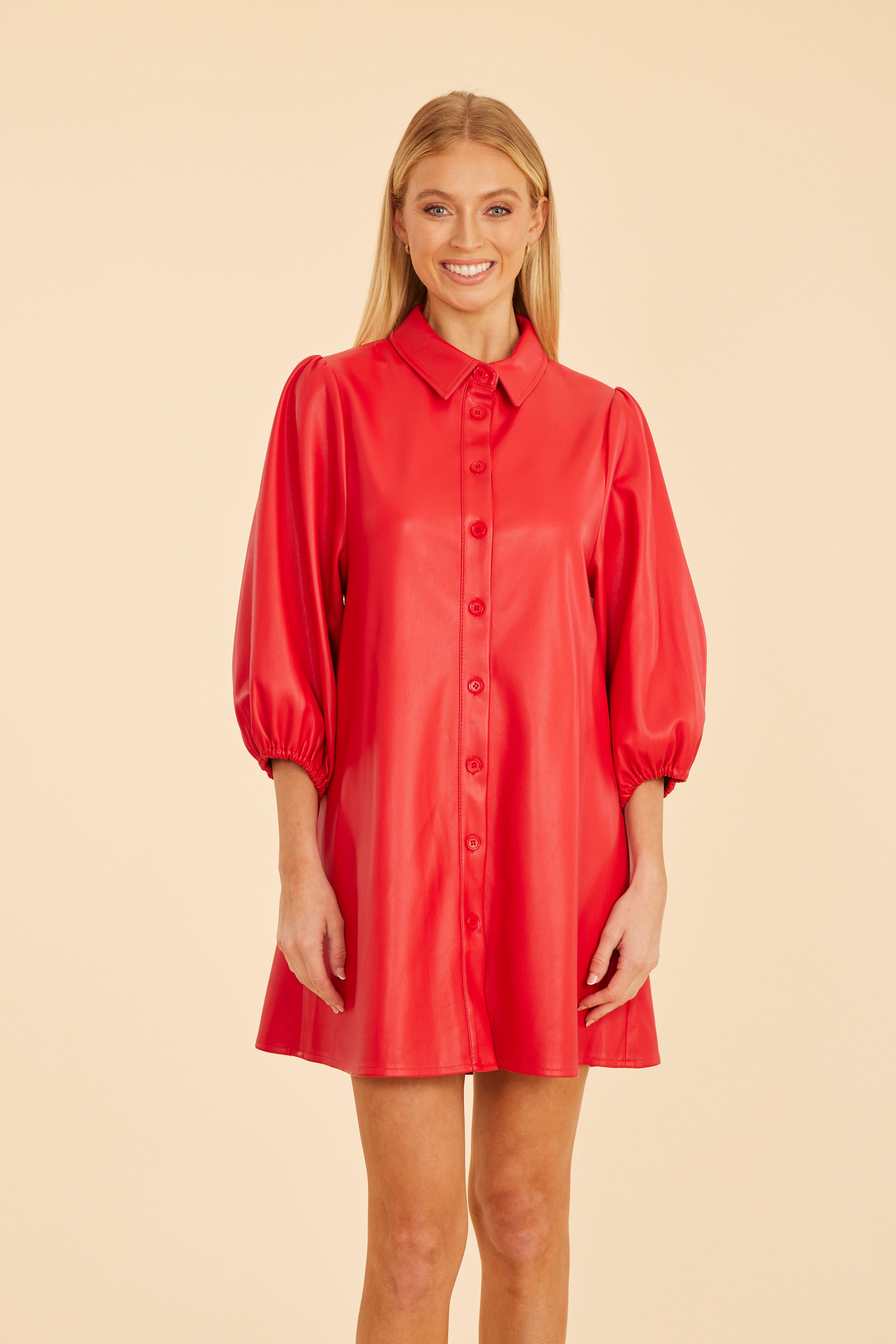 Faux Leather Puff Sleeve Dress