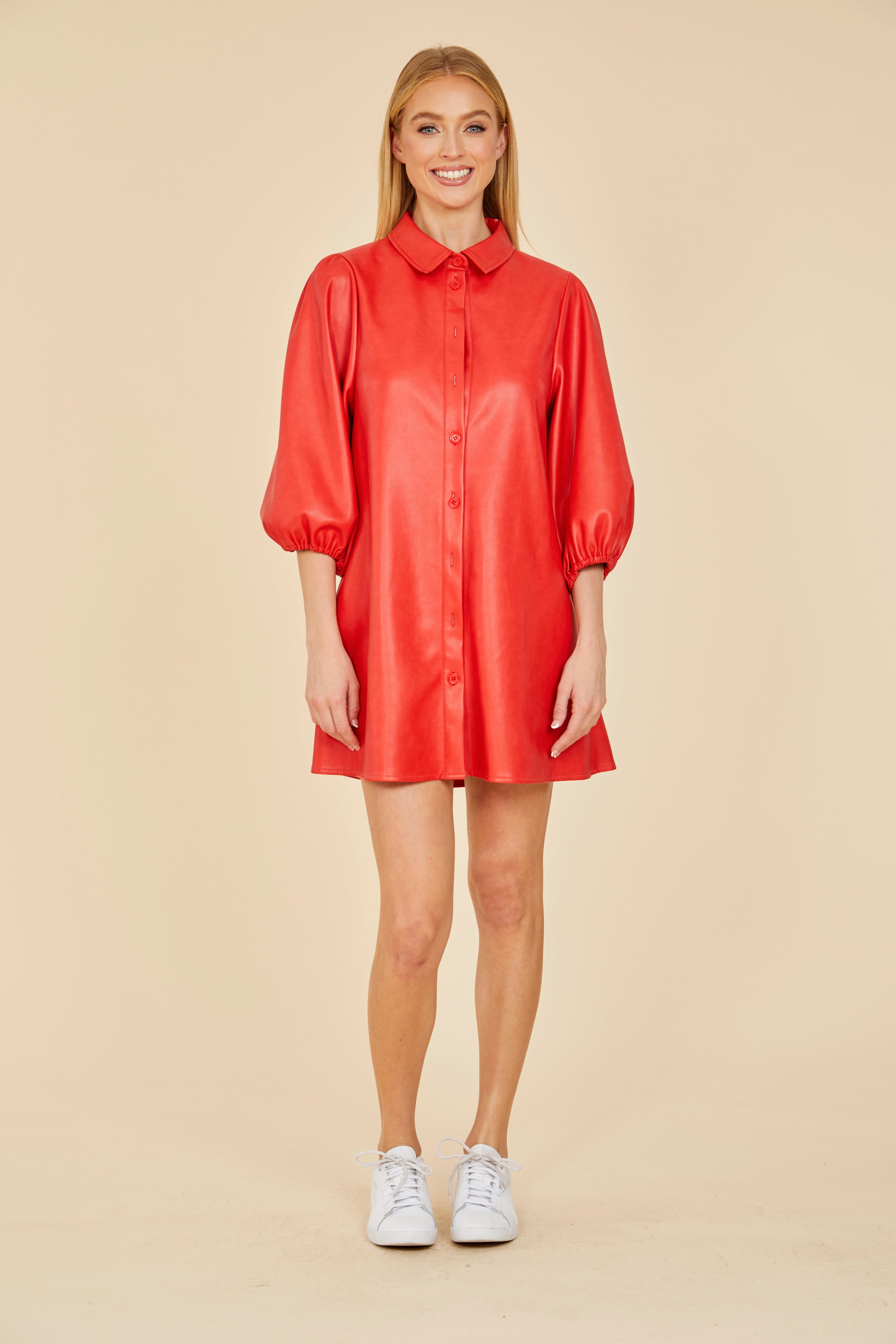 Faux Leather Puff Sleeve Dress