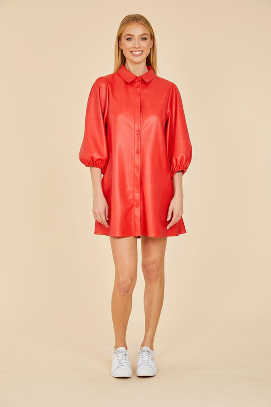Load image into Gallery viewer, SS&amp;#39;24 Faux Leather Puff Sleeve Dress
