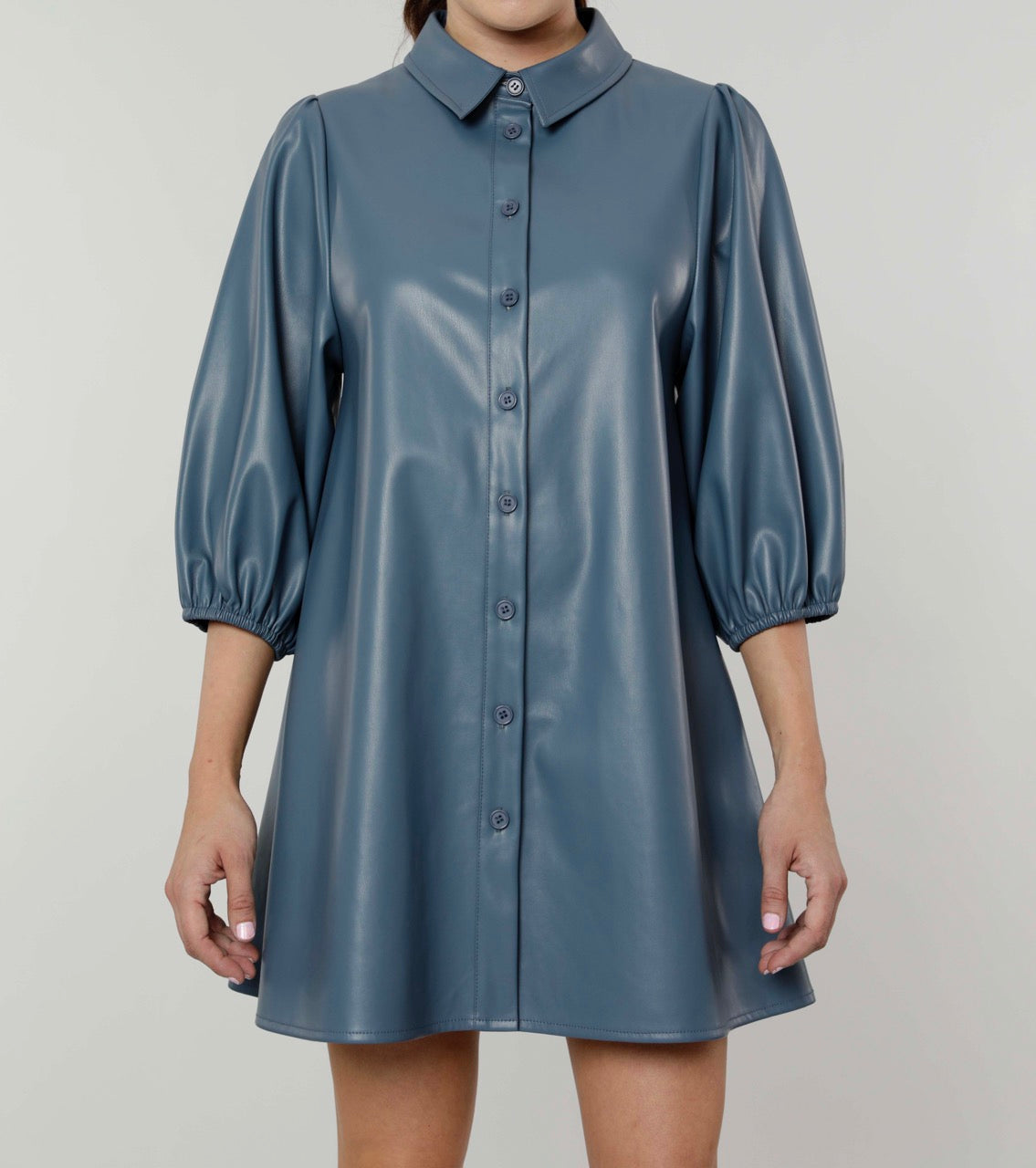 blue leather dress BELTED FAUX SHORT - 36 (L) 37 Classic Faux Leather Dress with