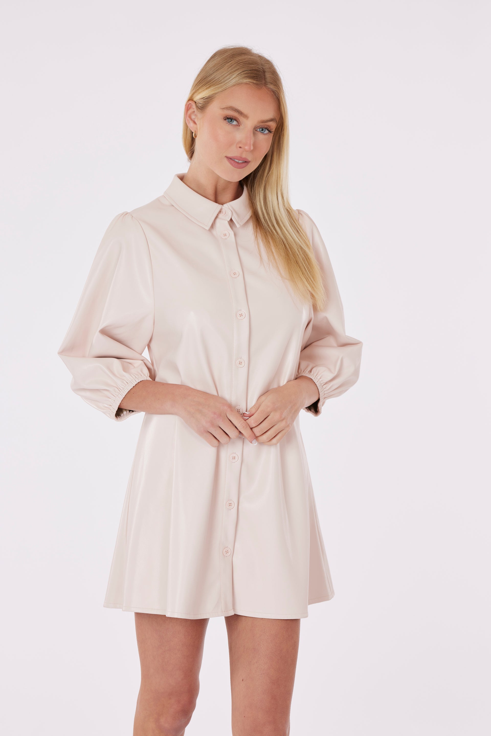 Faux Leather Dress with Puff Sleeves  Dolce Cabo