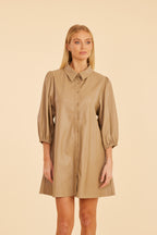 Classic Faux Leather Dress with Puff Sleeves
