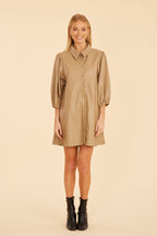 Classic Faux Leather Dress with Puff Sleeves