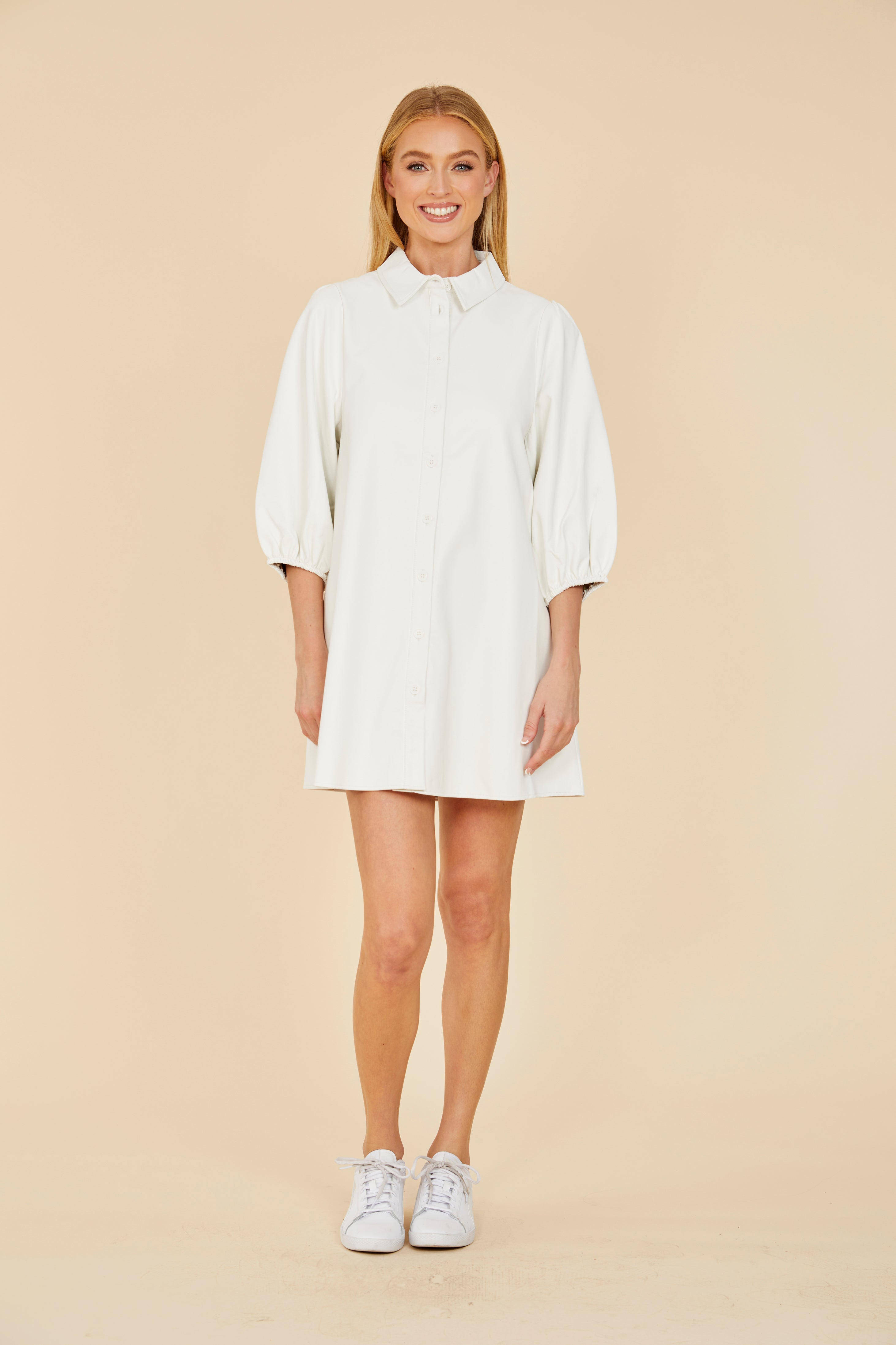 Faux Leather Puff Sleeve Dress