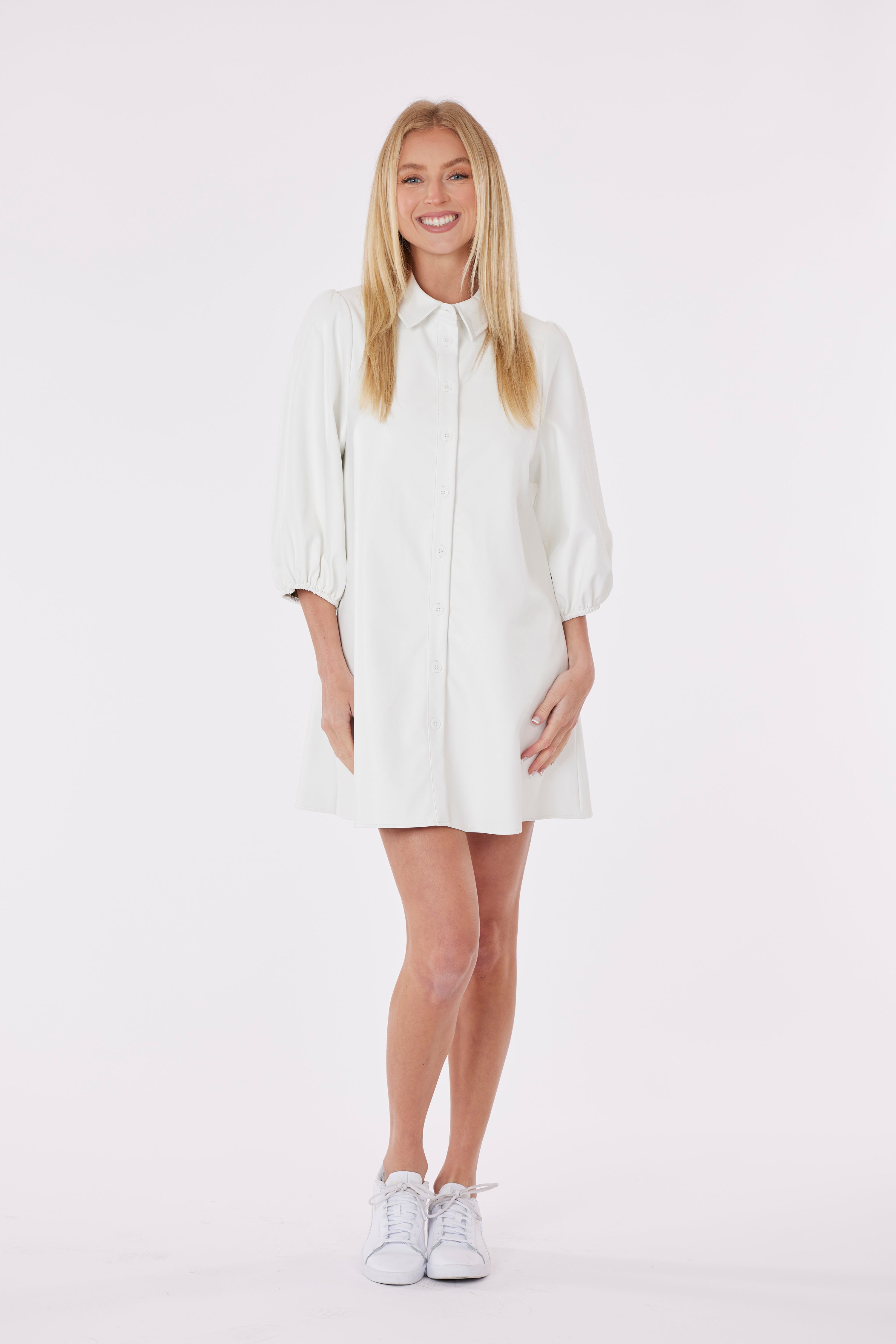 Faux Leather Dress with Puff Sleeves
