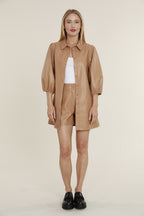 Faux Leather Dress with Puff Sleeves