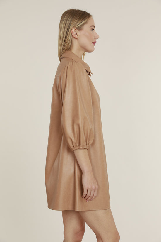 Load image into Gallery viewer, FW&amp;#39;23 Faux Leather Dress with Puff Sleeves
