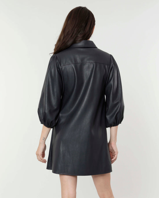 Load image into Gallery viewer, Classic Faux Leather Dress with Puff Sleeves
