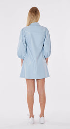 Faux Leather Dress with Puff Sleeves