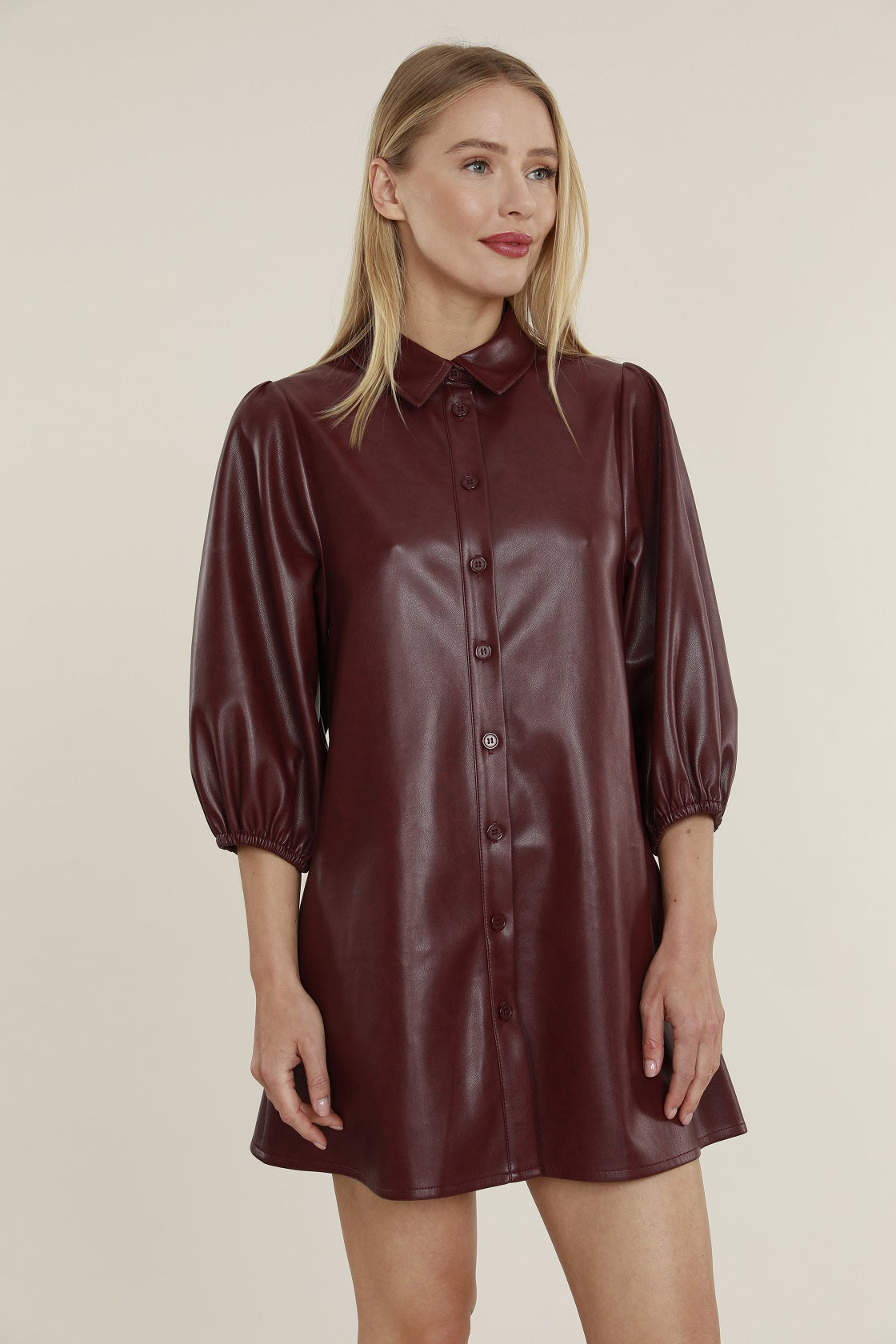 Faux Leather Dress with Puff Sleeves Dolce Cabo Faux Leather Dress with Puff Sleeves Dolce Cabo