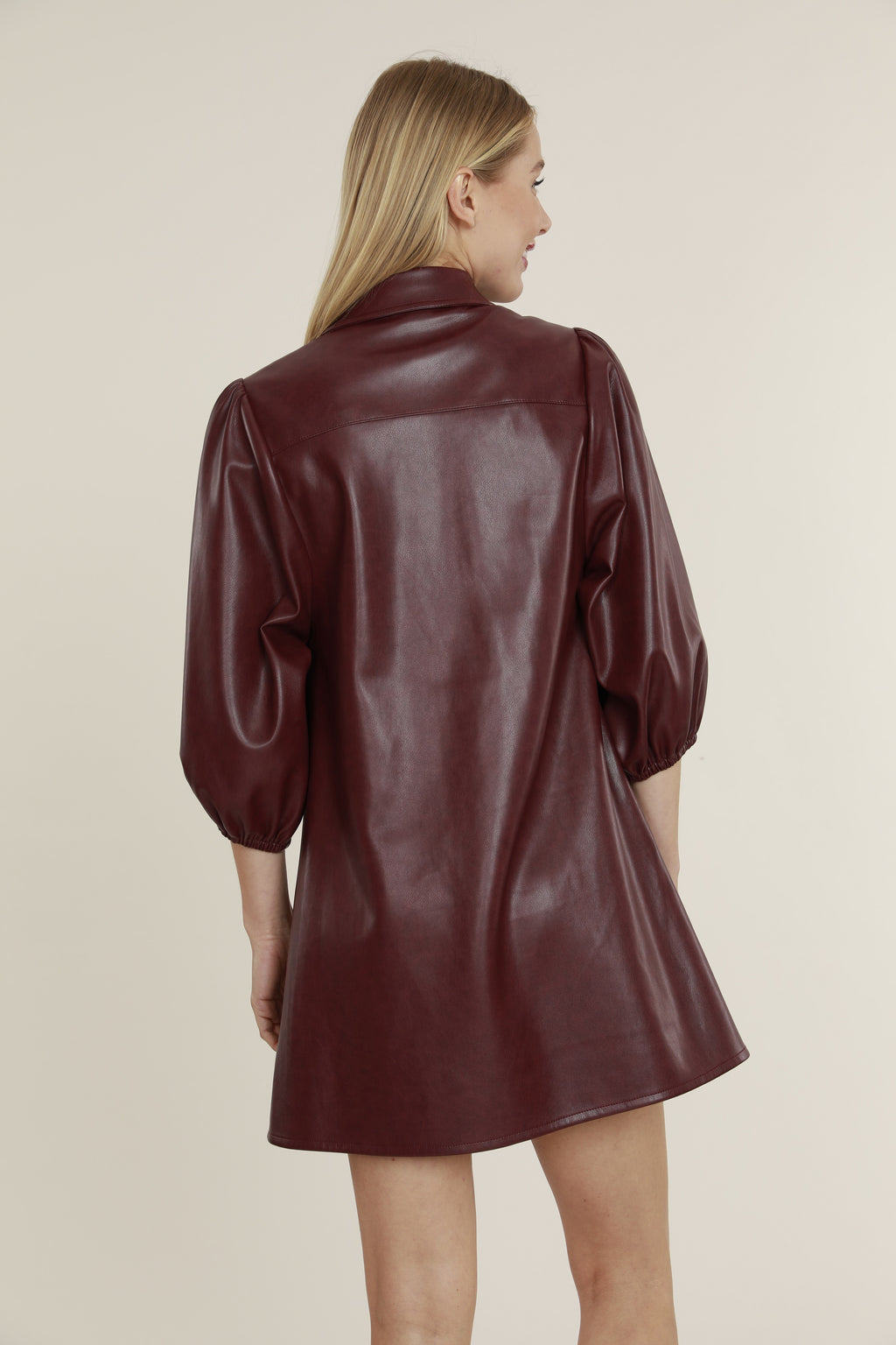 green emerald velvet dress Maroon One Shoulder Ruched Faux Leather Mini Dress main image 0