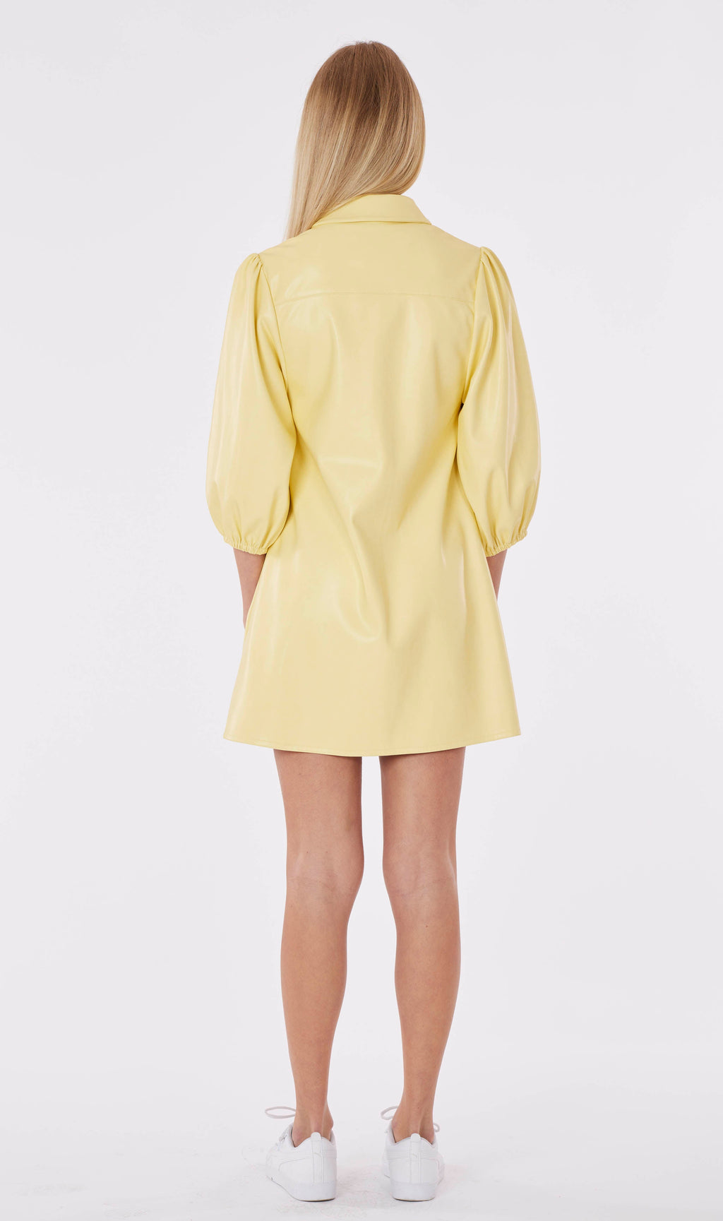 Faux Leather Dress with Puff Sleeves