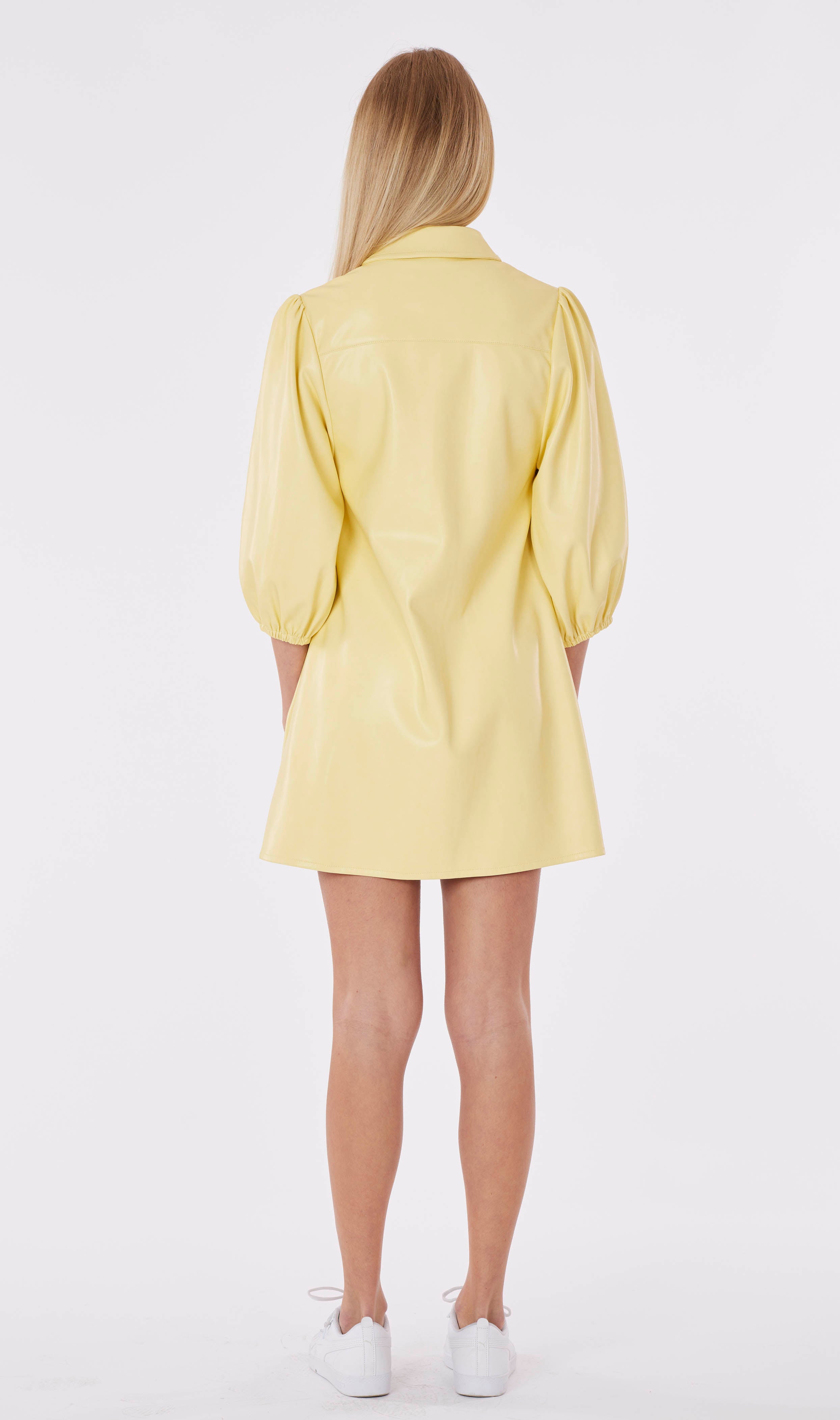 Faux Leather Dress with Puff Sleeves
