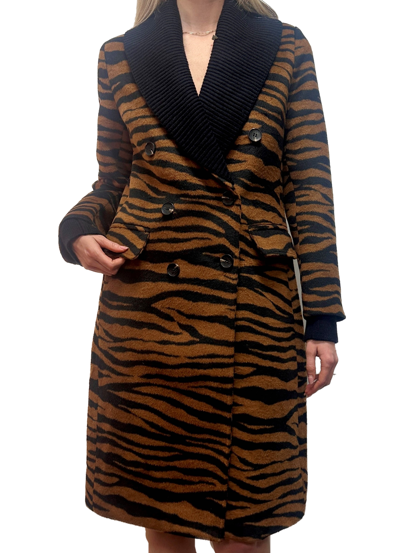 Animal Print Double Breasted Coat