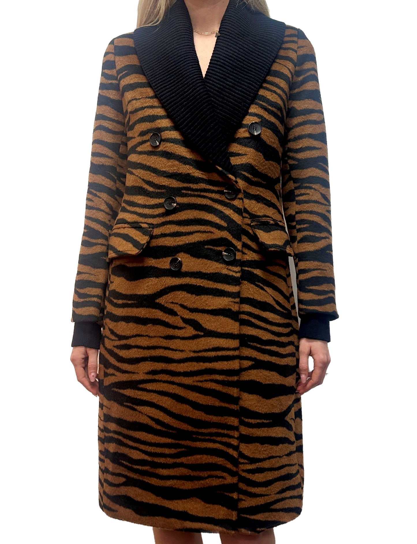 Animal Print Double Breasted Coat