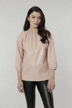 Faux Leather Puff Sleeve Top