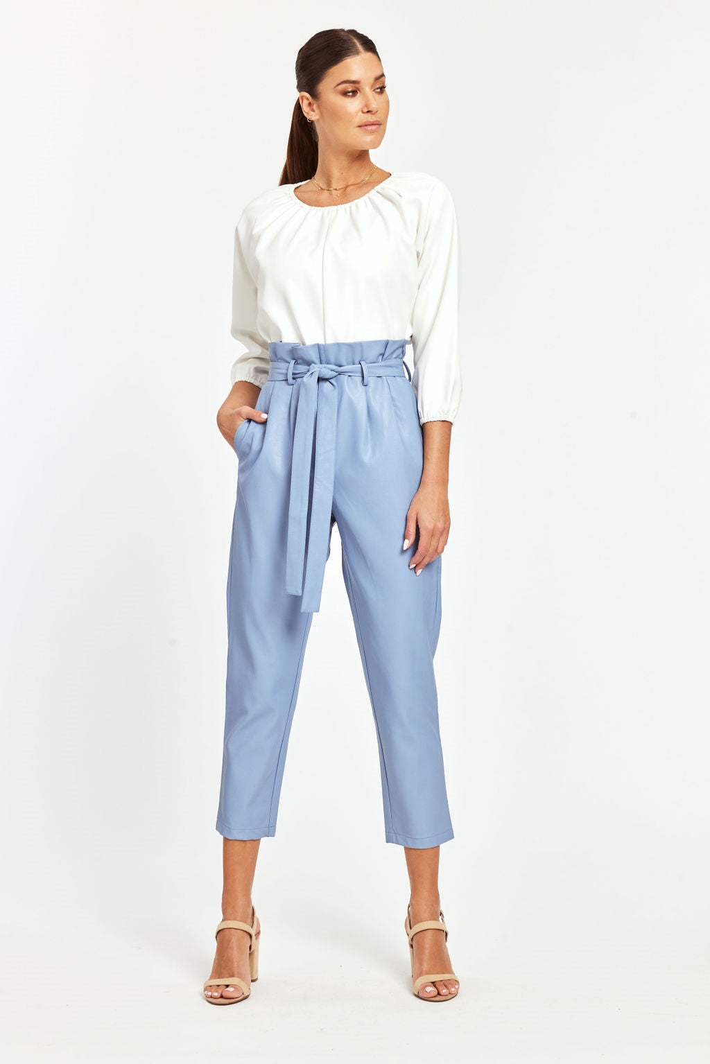 Faux Leather Puff Sleeve Top