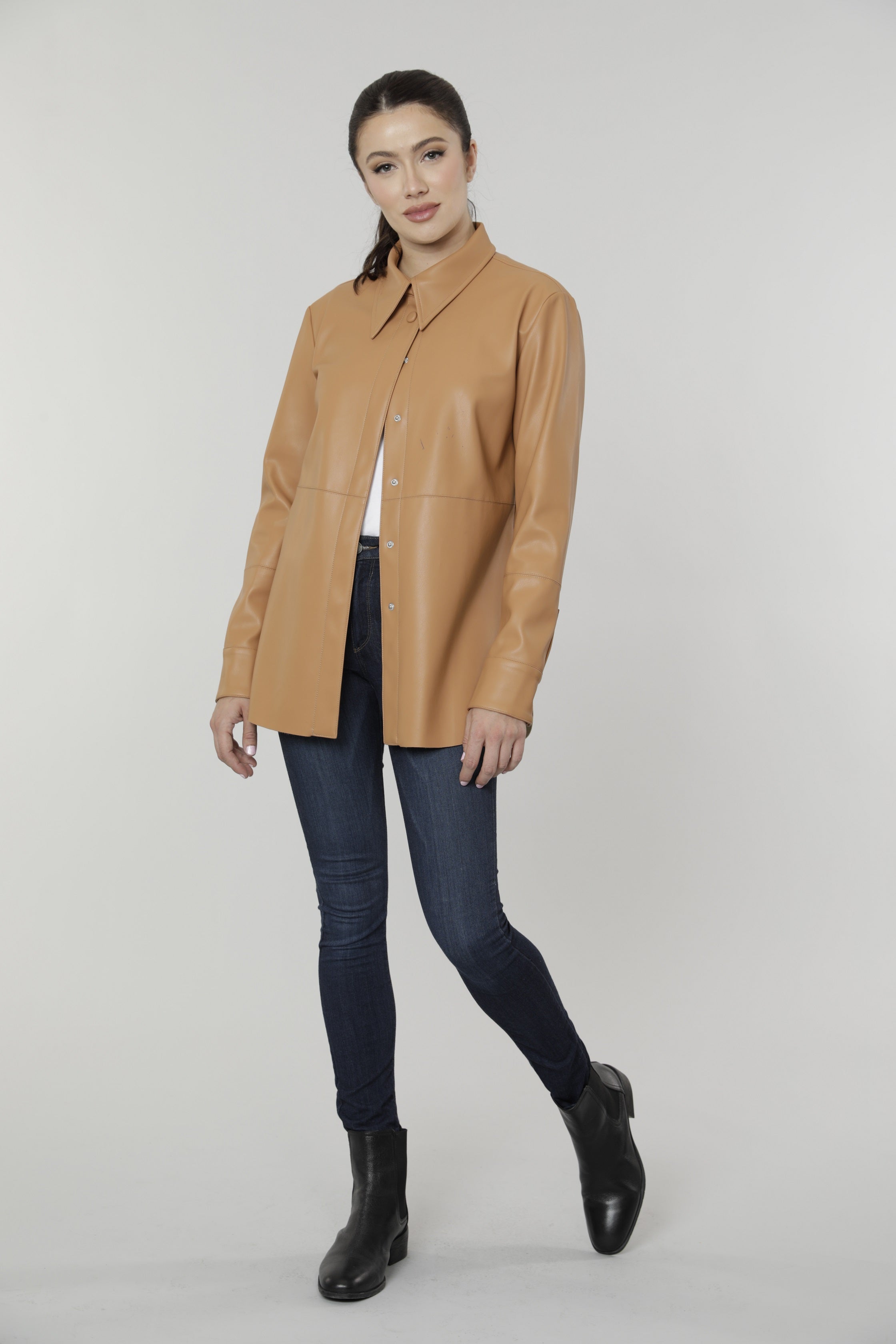 Faux Leather Button Up Shirt