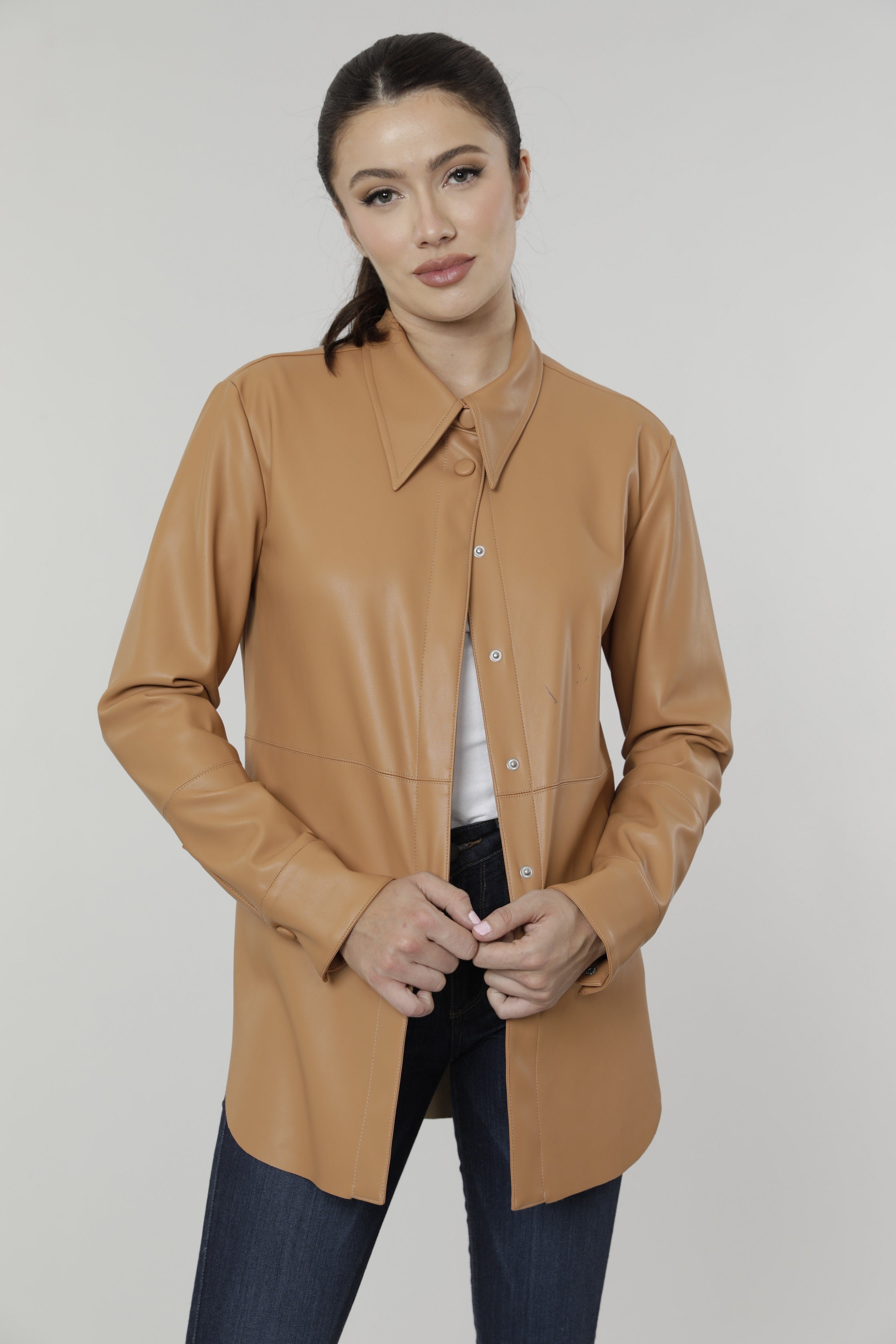 Faux Leather Button Up Shirt