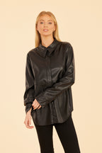 Faux Leather Button Up Shirt