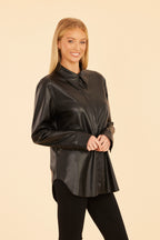 Faux Leather Button Up Shirt