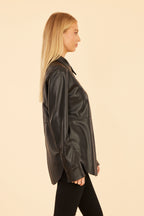 Faux Leather Button Up Shirt