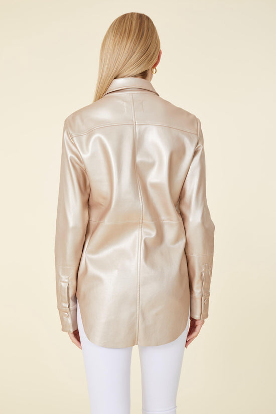 Metallic Faux Leather Button-Up Shirt