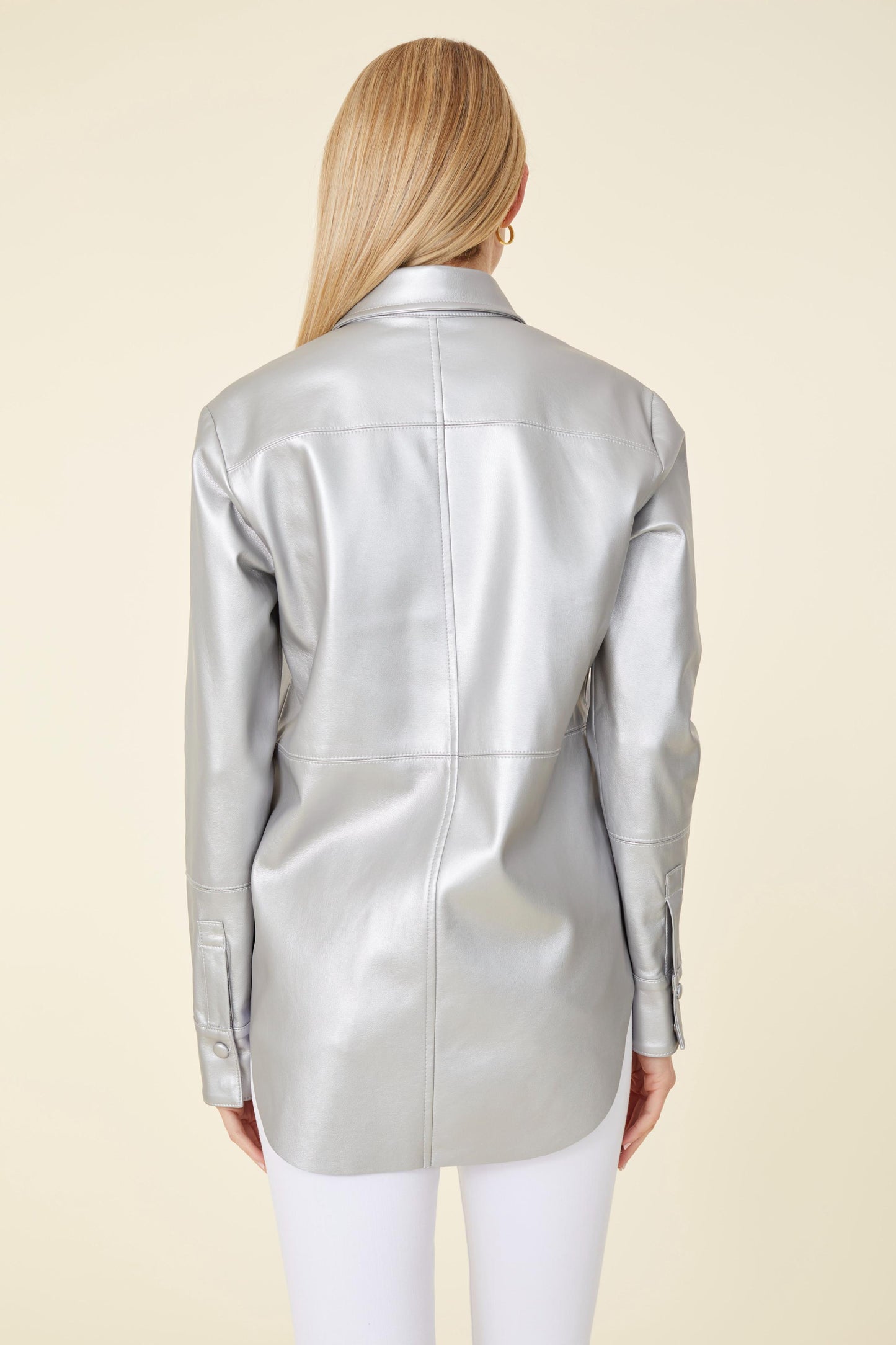 Vegan Leather Metallic Tailored Shirt