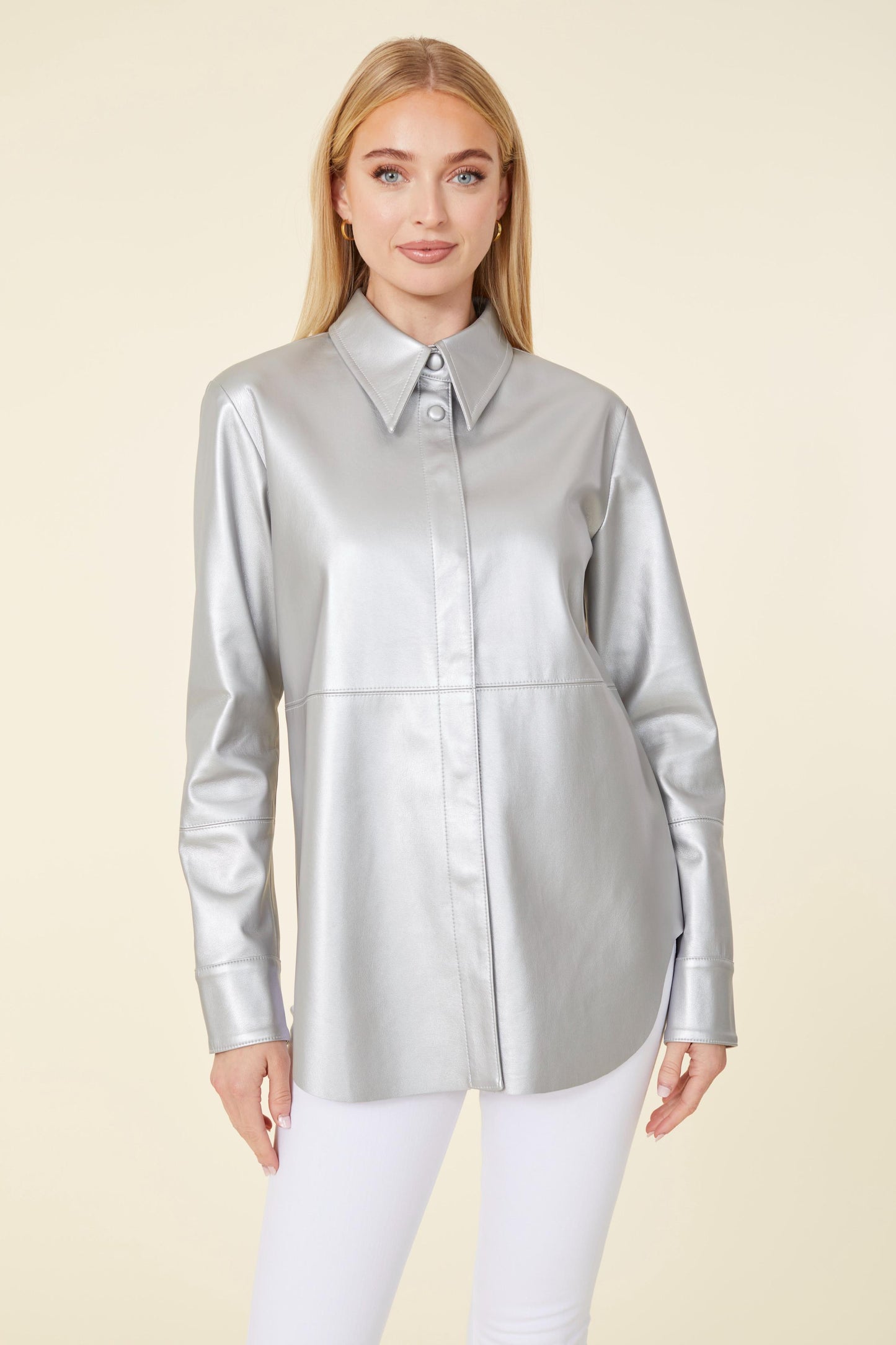 Vegan Leather Metallic Tailored Shirt